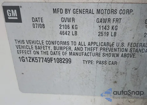 2009 Chevrolet Malibu Ltz from USA, damaged, VIN 1G1ZK57749F108299